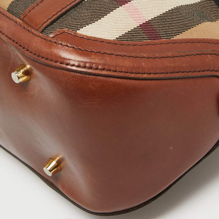 Pre Owned Burberry Brown/Beige House Check Fabric and Leather Orchard Bowler Bag