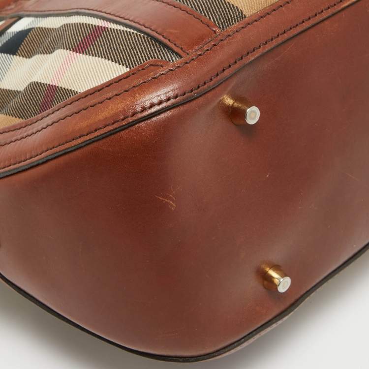 Pre Owned Burberry Brown/Beige House Check Fabric and Leather Orchard Bowler Bag