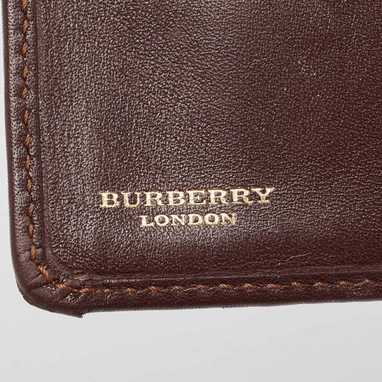 Pre Owned Burberry Brown/Beige Haymarket Check Coated Canvas and Leather Buckle Flap Compact Wallet