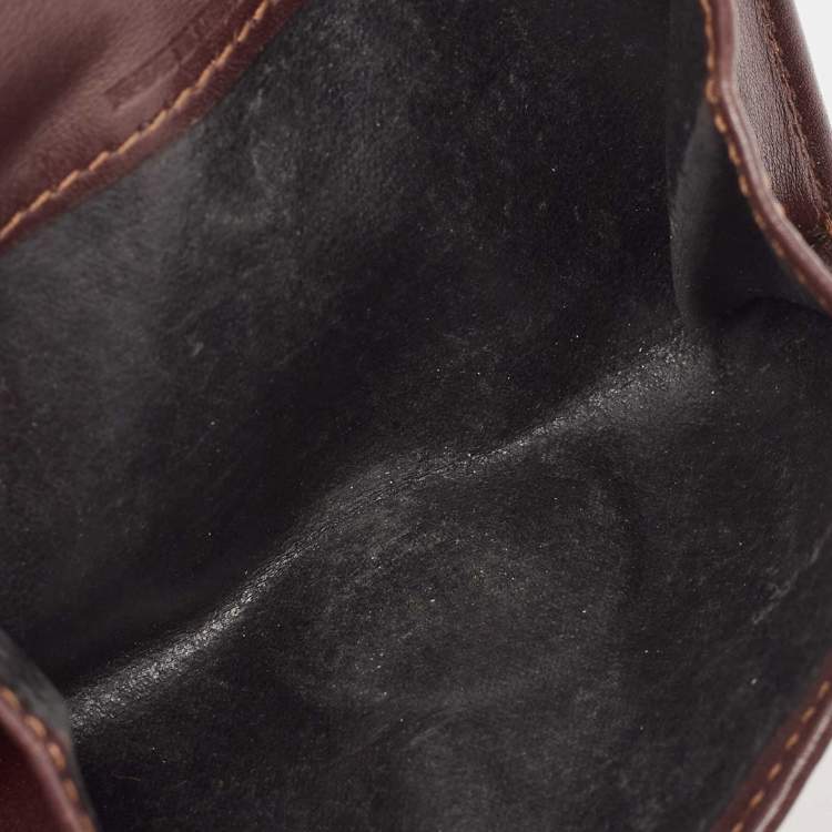 Pre Owned Burberry Brown/Beige Haymarket Check Coated Canvas and Leather Buckle Flap Compact Wallet
