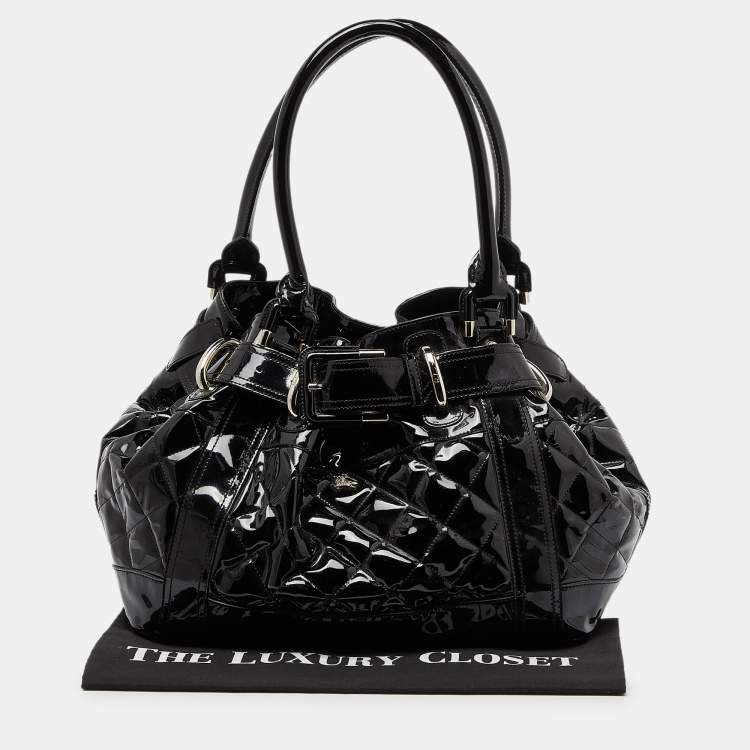 Pre Owned Burberry Black Quilted Patent Leather Large Beaton Tote