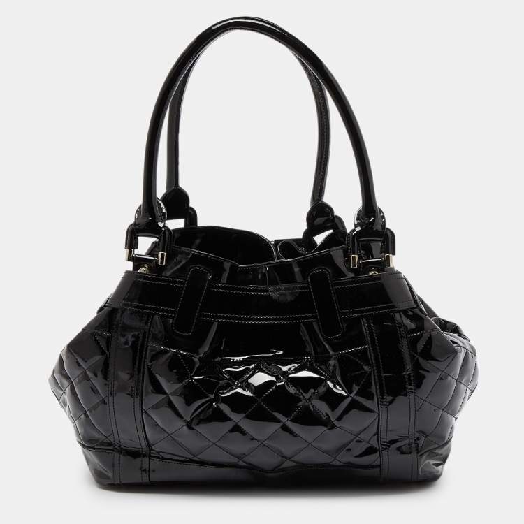Pre Owned Burberry Black Quilted Patent Leather Large Beaton Tote