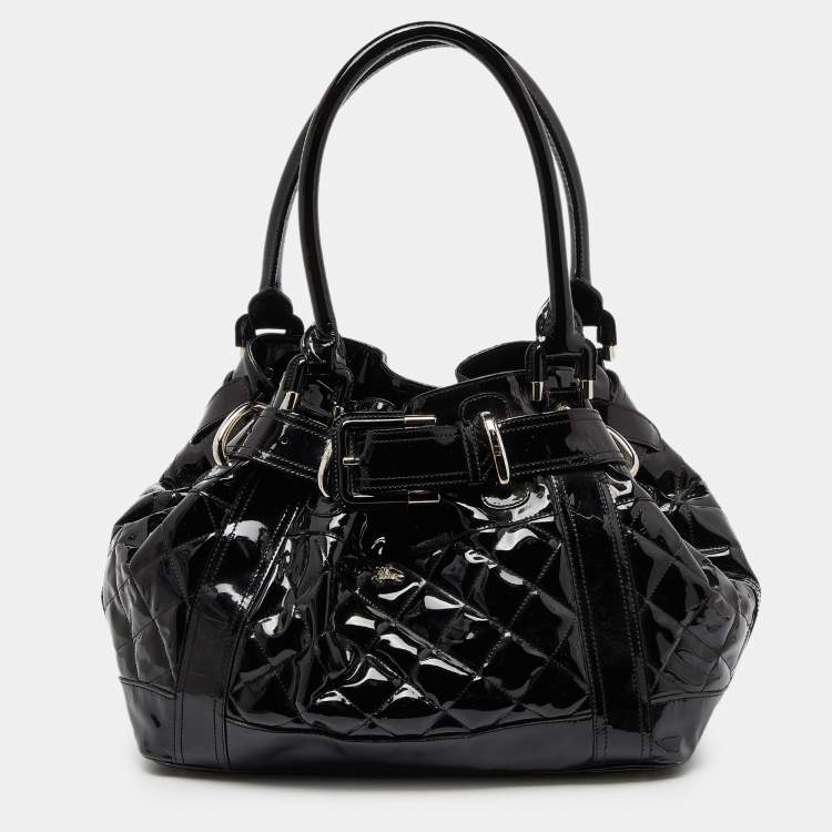 Pre Owned Burberry Black Quilted Patent Leather Large Beaton Tote
