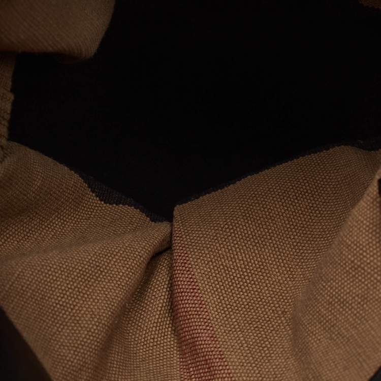 Pre Owned Burberry Black/Beige House Check Canvas and Leather Ashby Hobo