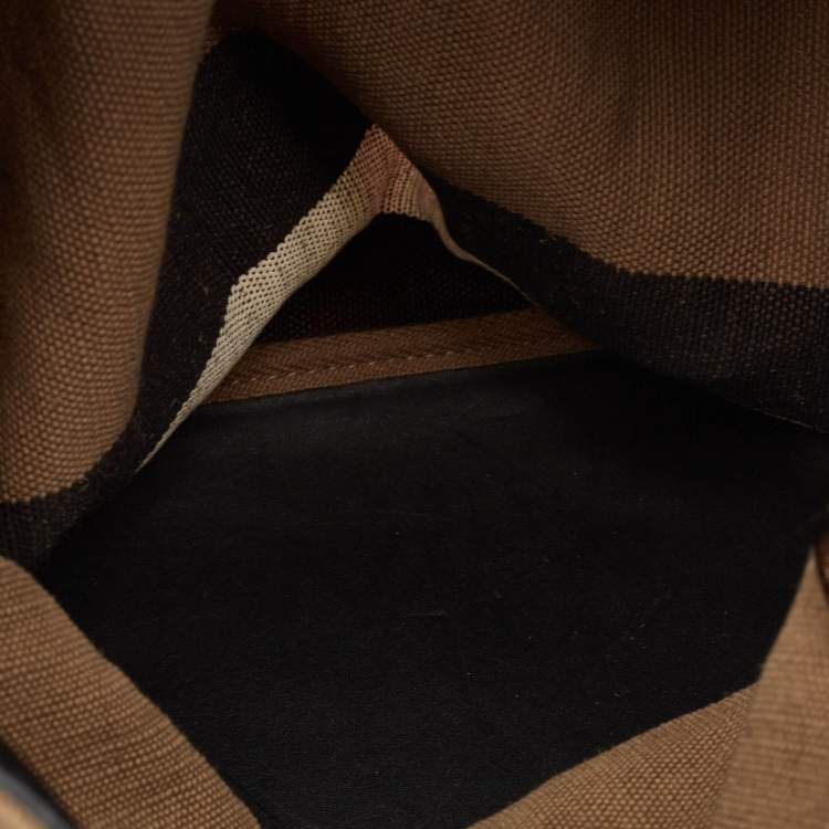 Pre Owned Burberry Black/Beige House Check Canvas and Leather Ashby Hobo