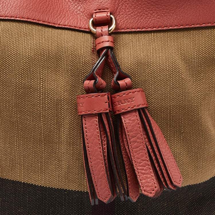 Pre Owned Burberry Multicolor Exploded Check Canvas and Leather Ashby Tassel Bag