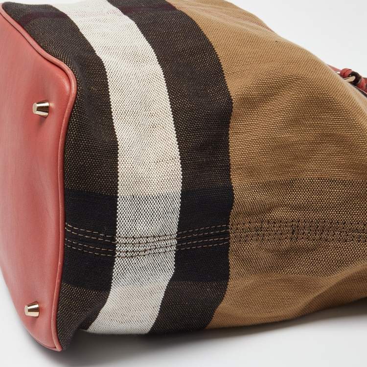 Pre Owned Burberry Multicolor Exploded Check Canvas and Leather Ashby Tassel Bag
