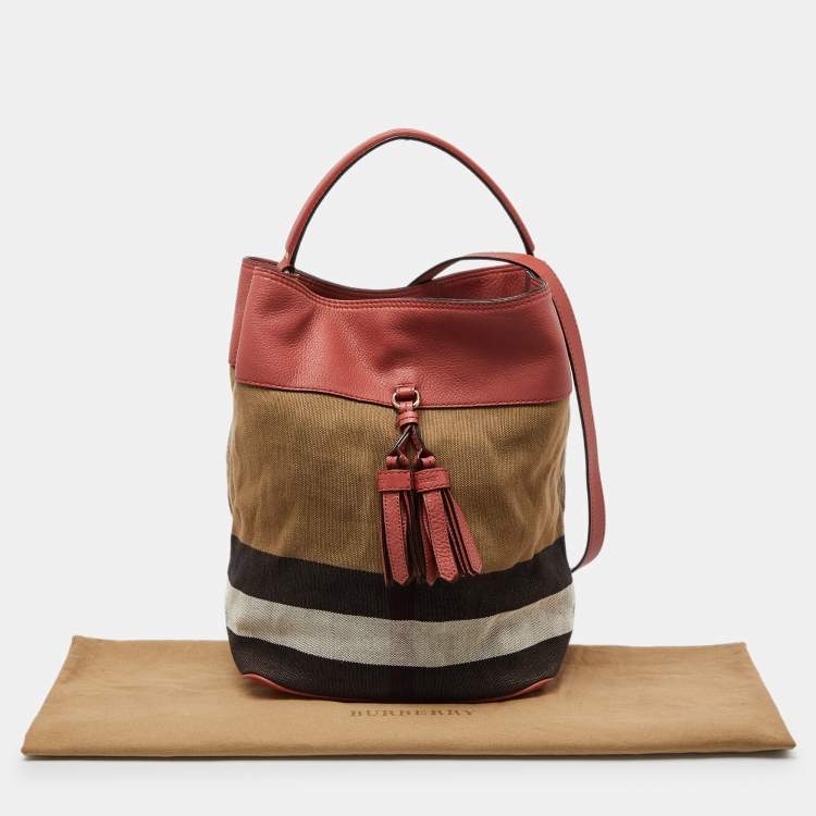 Pre Owned Burberry Multicolor Exploded Check Canvas and Leather Ashby Tassel Bag