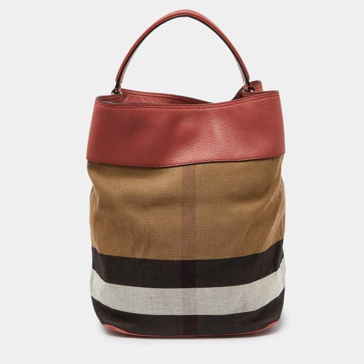 Pre Owned Burberry Multicolor Exploded Check Canvas and Leather Ashby Tassel Bag