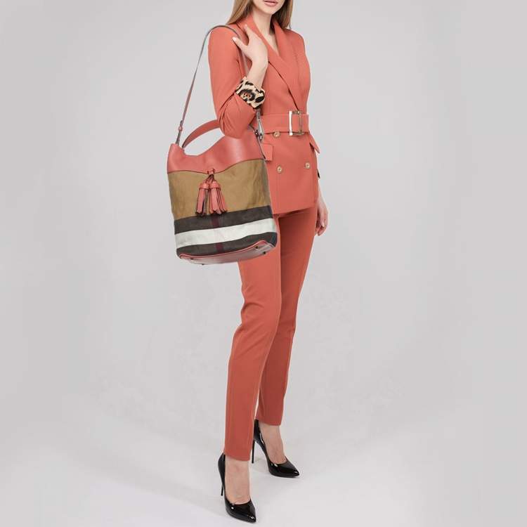 Pre Owned Burberry Multicolor Exploded Check Canvas and Leather Ashby Tassel Bag