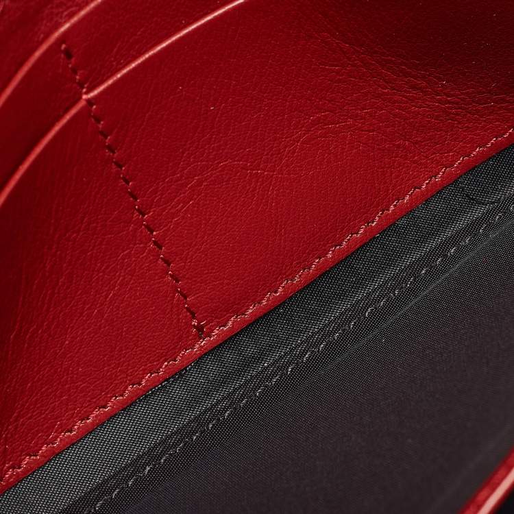 Pre Owned Burberry Red/Beige House Check Fabric and Leather Flap Continental Wallet