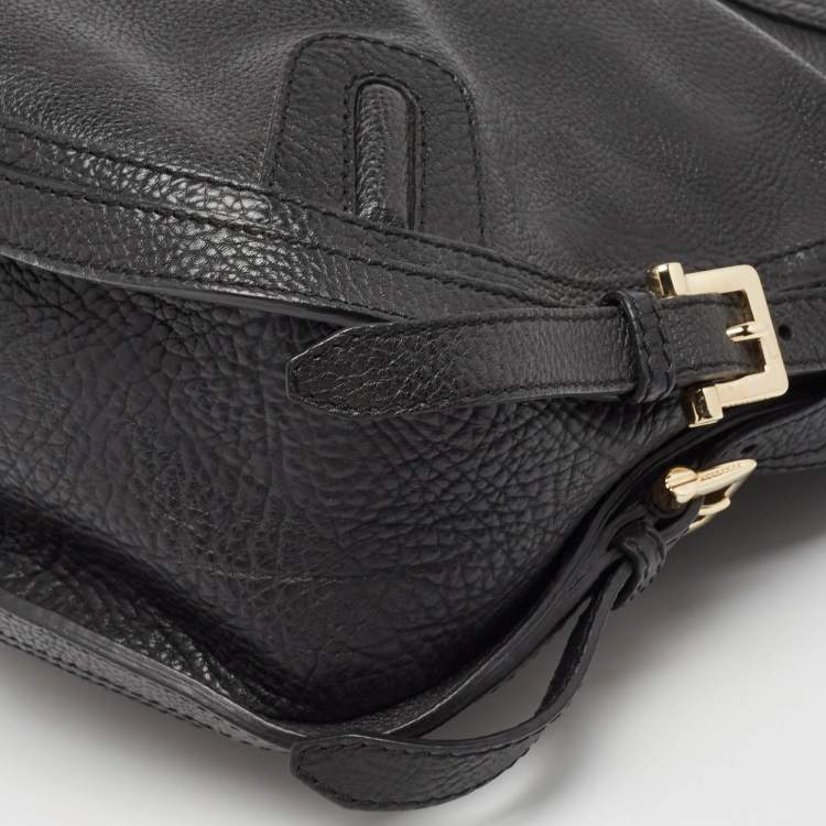 Pre Owned Burberry Black Grain Leather Hobo