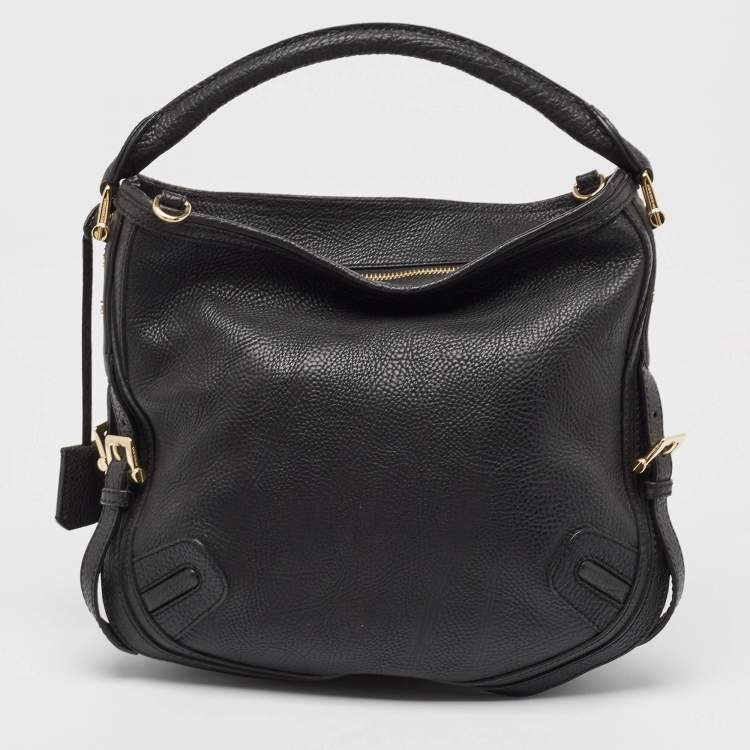 Pre Owned Burberry Black Grain Leather Hobo