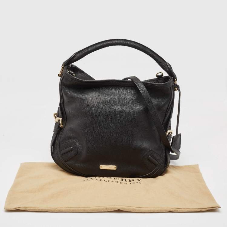 Pre Owned Burberry Black Grain Leather Hobo