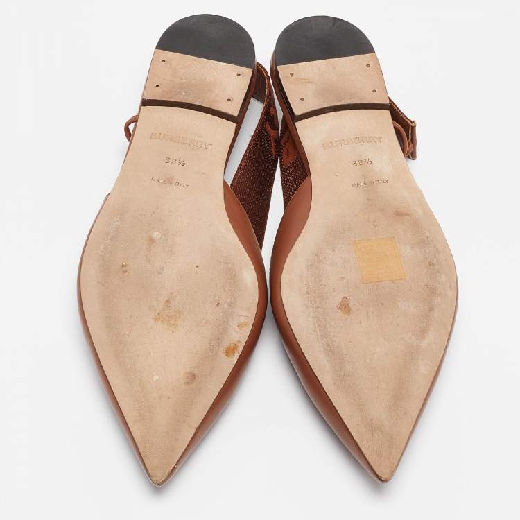 Pre Owned Burberry Brown Leather Slingback Flat Sandals Size 38.5