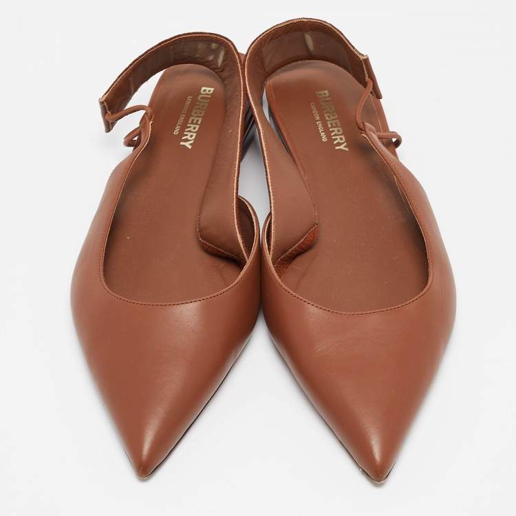 Pre Owned Burberry Brown Leather Slingback Flat Sandals Size 38.5