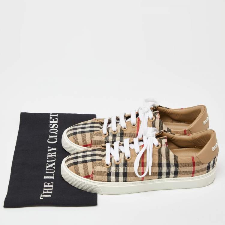 Pre Owned Burberry Beige Vintage Check Canvas Low Top Sneakers Size 38.5