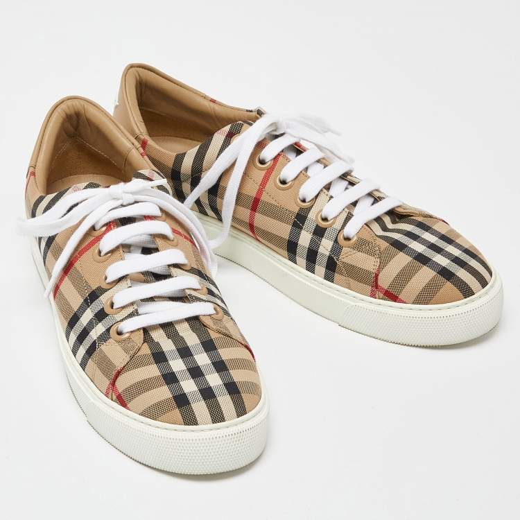 Pre Owned Burberry Beige Vintage Check Canvas Low Top Sneakers Size 38.5