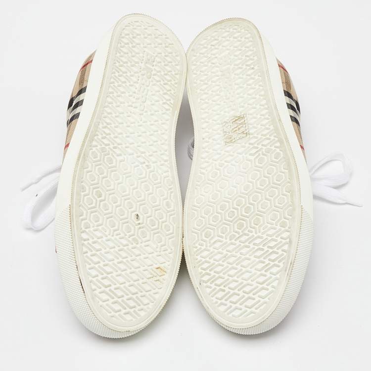 Pre Owned Burberry Beige Vintage Check Canvas Low Top Sneakers Size 38.5