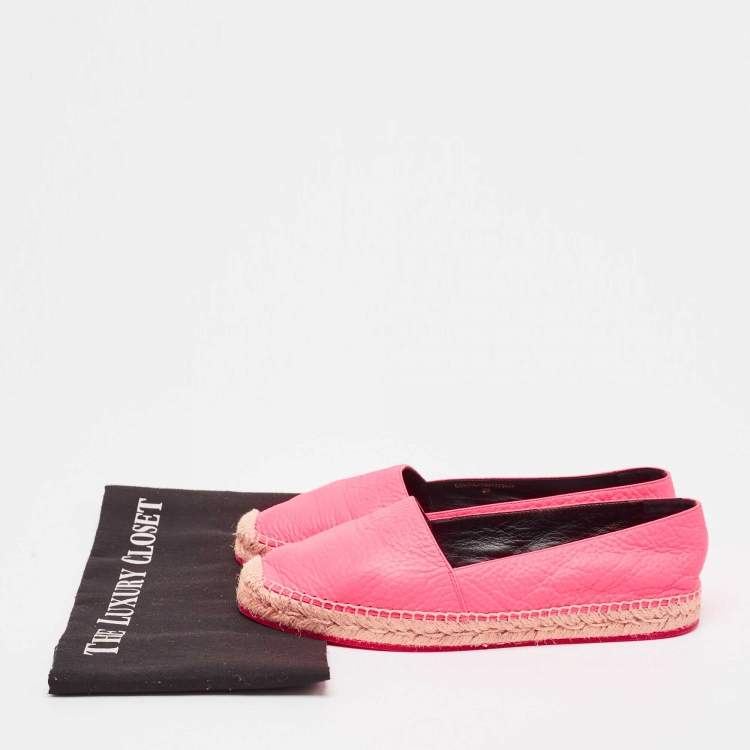 Pre Owned Burberry Neon Pink Leather Hodgeson Logo Slip On Espadrilles Size 39