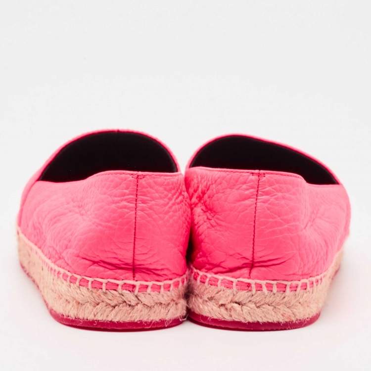 Pre Owned Burberry Neon Pink Leather Hodgeson Logo Slip On Espadrilles Size 39