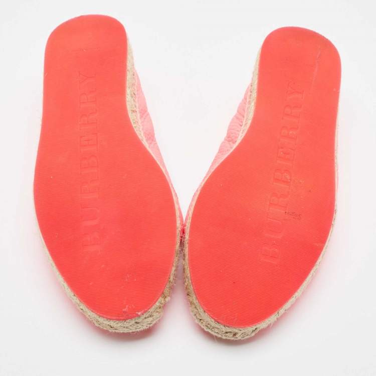 Pre Owned Burberry Neon Pink Leather Hodgeson Logo Slip On Espadrilles Size 39