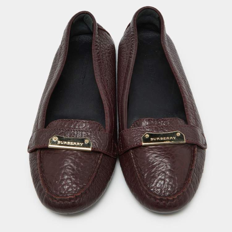 Pre Owned Burberry Burgundy Leather Slip On Loafers Size 40