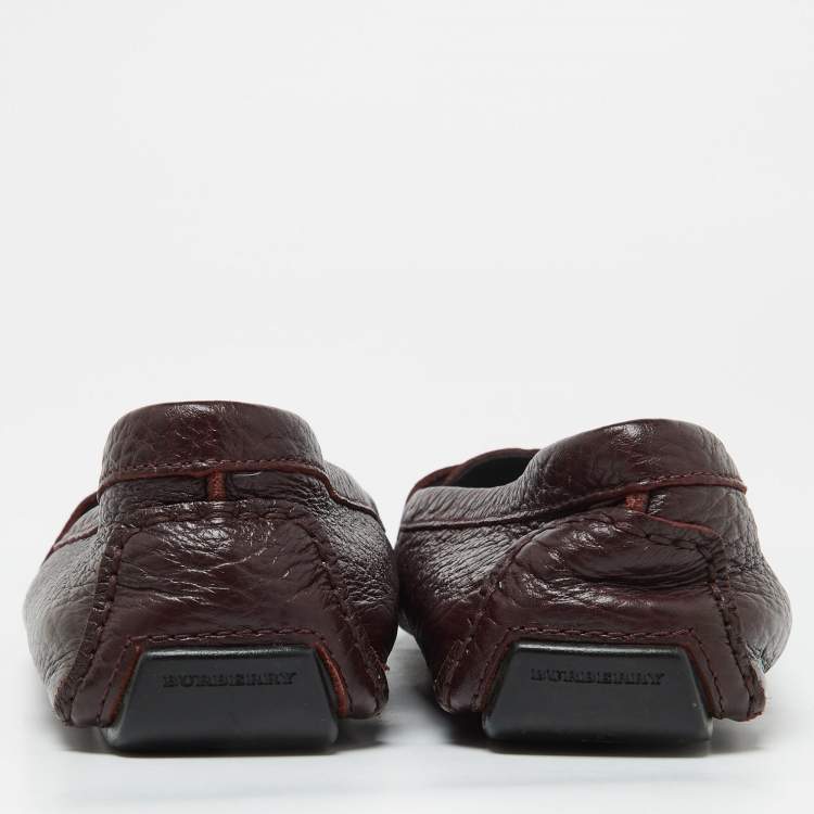 Pre Owned Burberry Burgundy Leather Slip On Loafers Size 40
