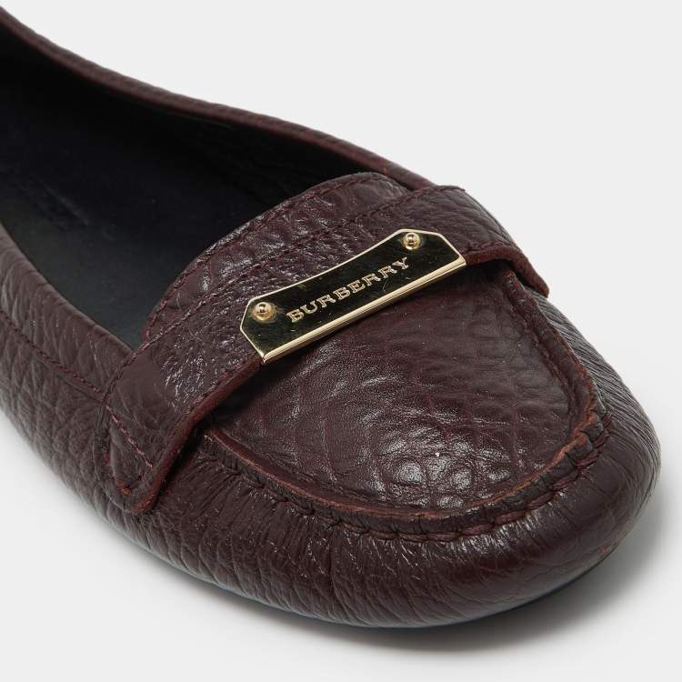 Pre Owned Burberry Burgundy Leather Slip On Loafers Size 40