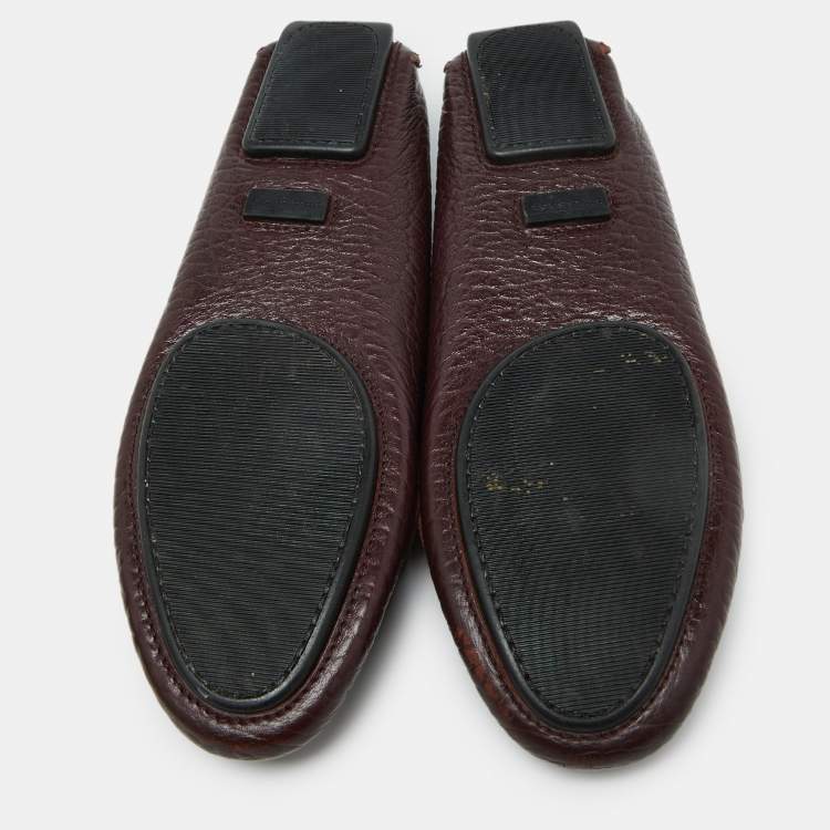 Pre Owned Burberry Burgundy Leather Slip On Loafers Size 40