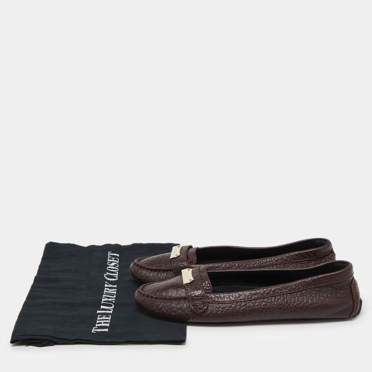 Pre Owned Burberry Burgundy Leather Slip On Loafers Size 40