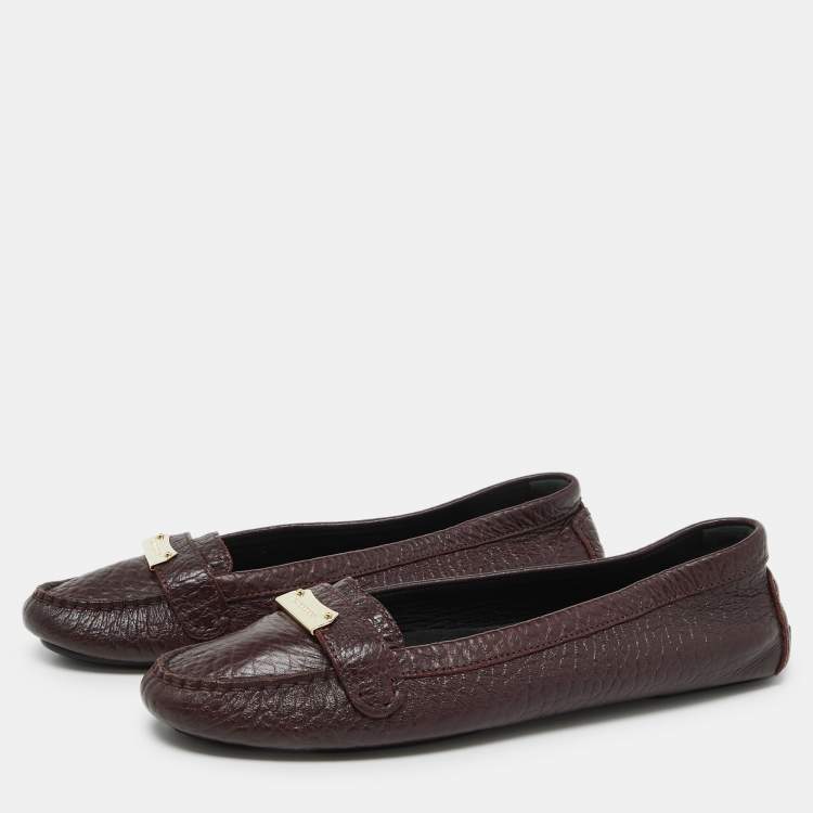 Pre Owned Burberry Burgundy Leather Slip On Loafers Size 40