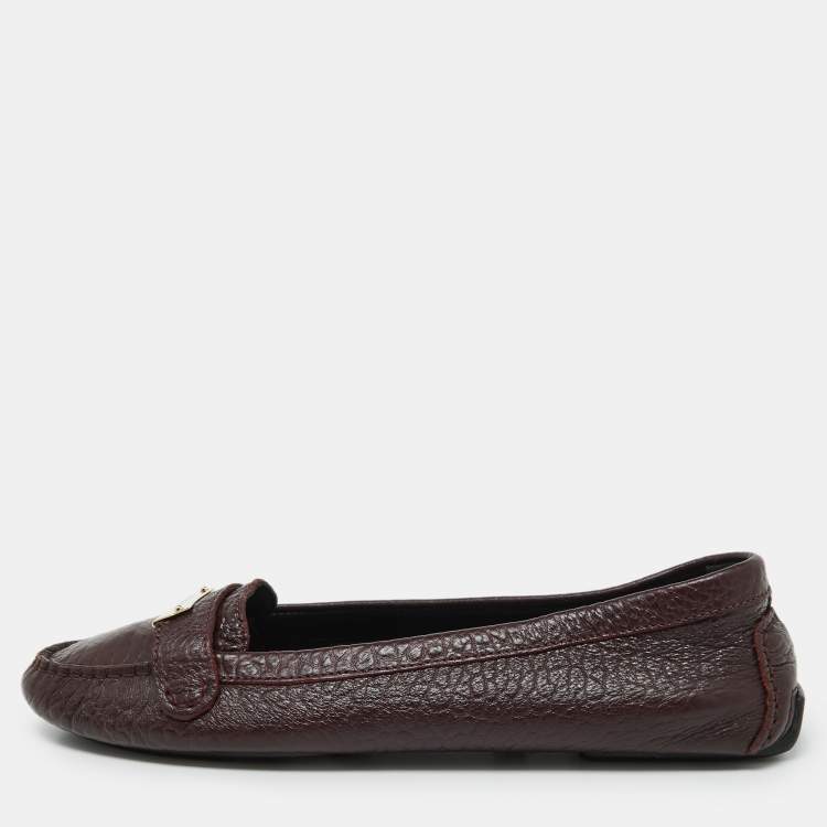 Pre Owned Burberry Burgundy Leather Slip On Loafers Size 40