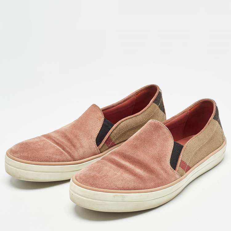 Pre Owned Burberry Pink Suede and Check Canvas Gauden Sneakers Size 36