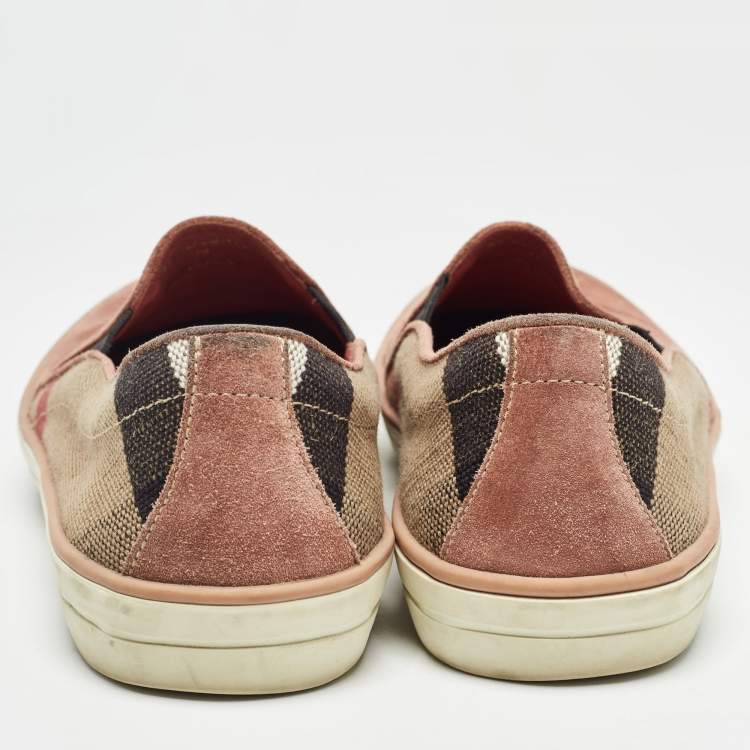 Pre Owned Burberry Pink Suede and Check Canvas Gauden Sneakers Size 36