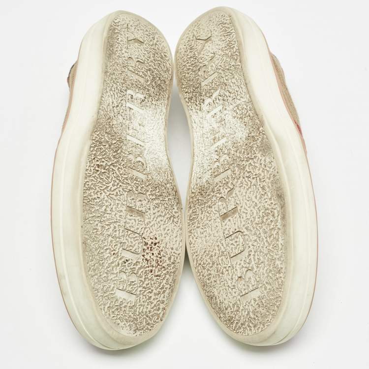 Pre Owned Burberry Pink Suede and Check Canvas Gauden Sneakers Size 36