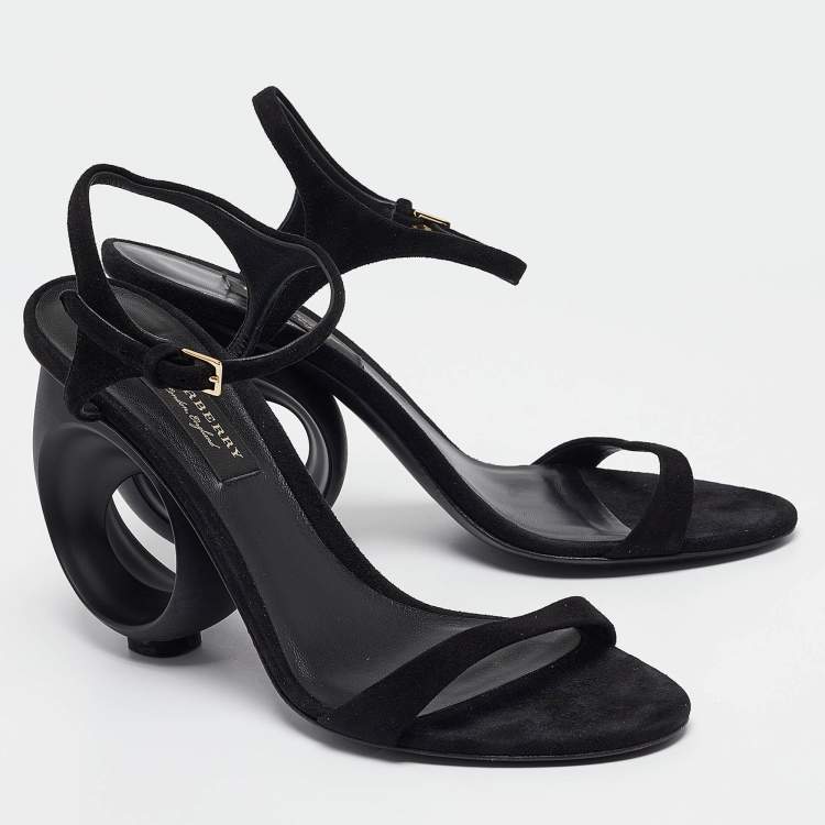 Pre Owned Burberry Black Suede Ankle Strap Sandals Size 39