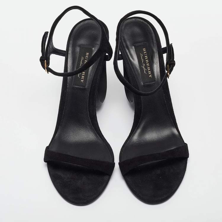 Pre Owned Burberry Black Suede Ankle Strap Sandals Size 39