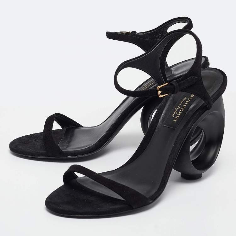 Pre Owned Burberry Black Suede Ankle Strap Sandals Size 39