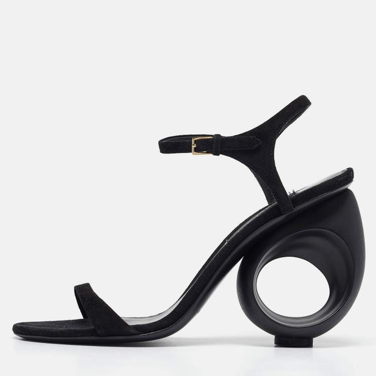 Pre Owned Burberry Black Suede Ankle Strap Sandals Size 39