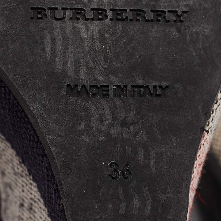Pre Owned Burberry Black Canvas and Leather Walmer Wedge Sandals Size 36