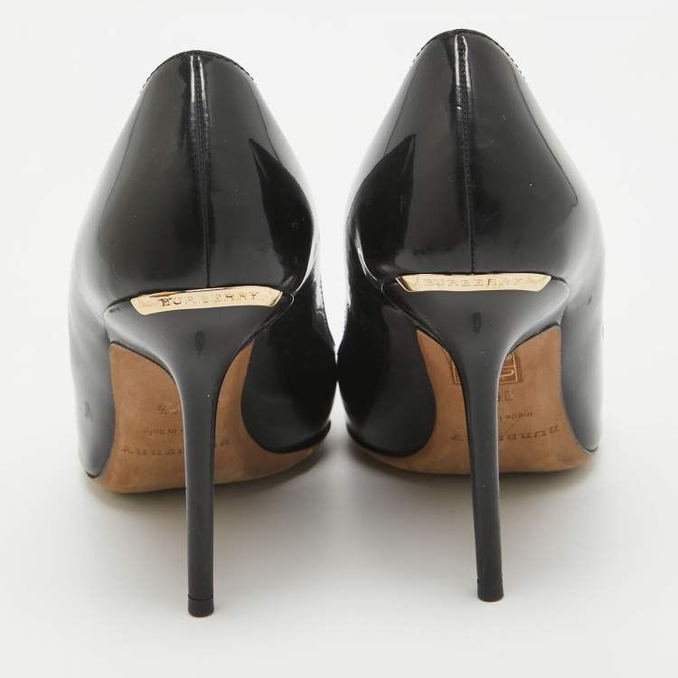 Pre Owned Burberry Black Patent Leather Peep Toe Pumps Size 36.5