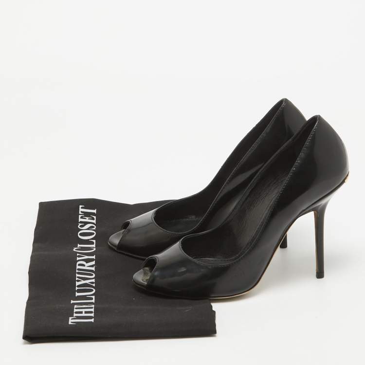 Pre Owned Burberry Black Patent Leather Peep Toe Pumps Size 36.5