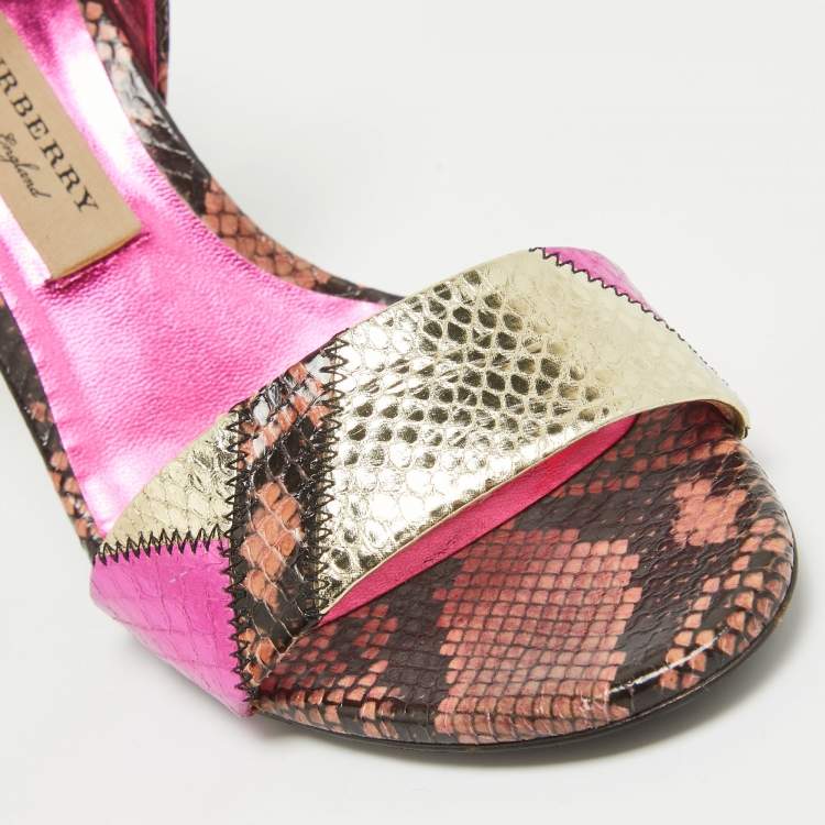 Pre Owned Burberry Multicolor Embossed Snakeskin Ankle Strap Sandals Size 37