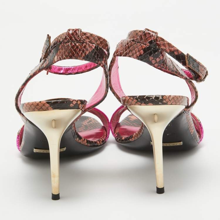 Pre Owned Burberry Multicolor Embossed Snakeskin Ankle Strap Sandals Size 37
