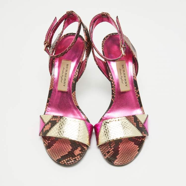 Pre Owned Burberry Multicolor Embossed Snakeskin Ankle Strap Sandals Size 37