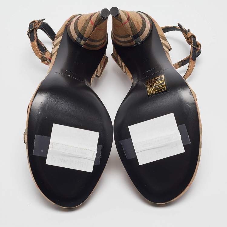 Pre Owned Burberry Beige Novacheck Canvas Hans T Strap Sandals Size 38