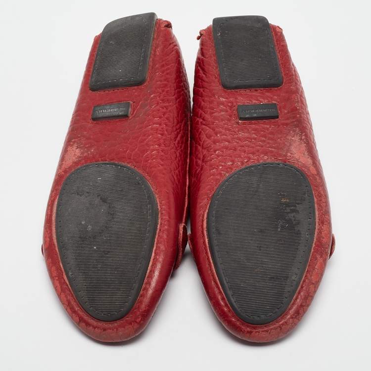 Pre Owned Burberry Red Grain Leather Signature Loafers Size 38