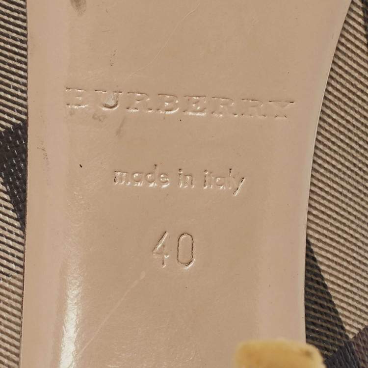 Pre Owned Burberry Tricolor Patent and Nova Check Canvas Peep Toe Pumps Size 40