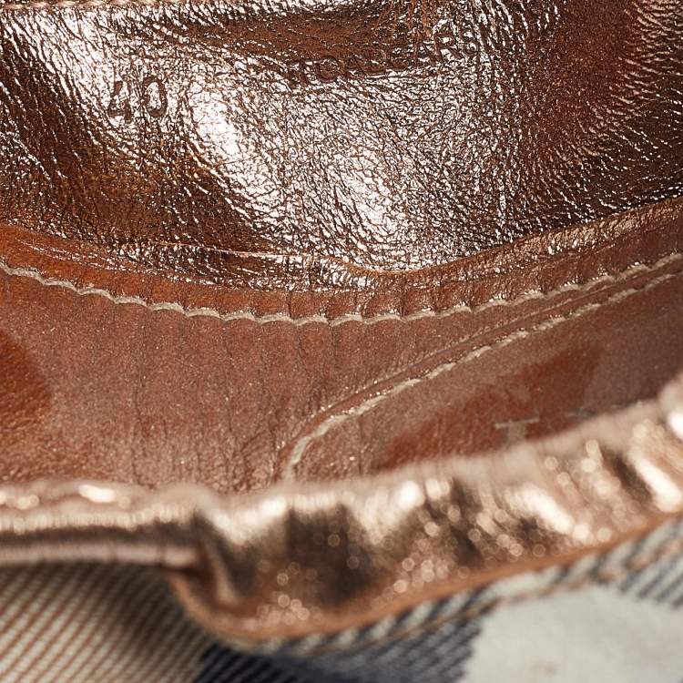Pre Owned Burberry Bronze Leather and House Check Canvas Southwark Studded Scrunch Ballet Size 40